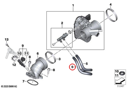 Tubo de redemoinho OEM 11721540178 para BMW Motorrad C 400 GT (CK08, 0S01, 0S03) e C 400 X (CK09, 0S11). Originais BMW Motorrad.