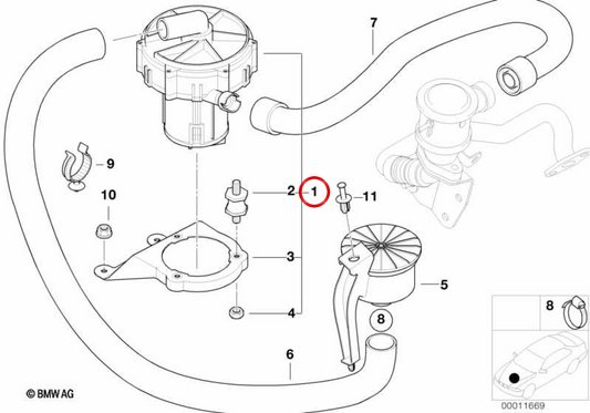 Bomba de aire secundaria OEM 11721715347 para BMW E46. Original BMW.