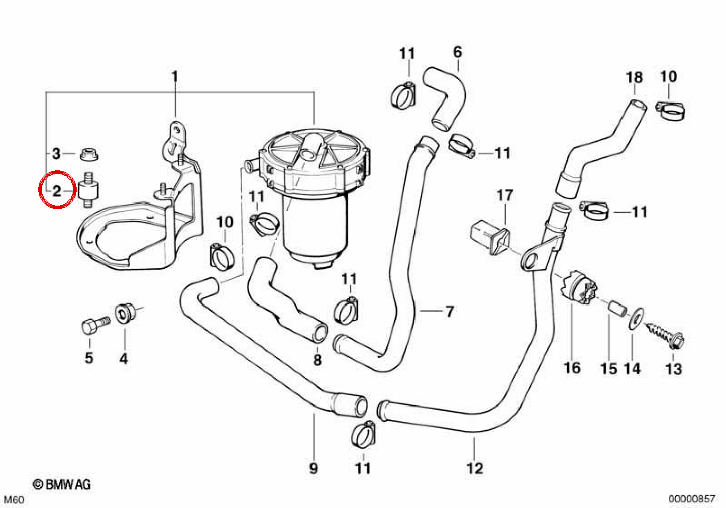 Supporto in gomma del tubo di Escap 11727559515 per BMW E36, E46, E34, E39, E38, E31, E83, E53, Z3, E52. BMW originale.