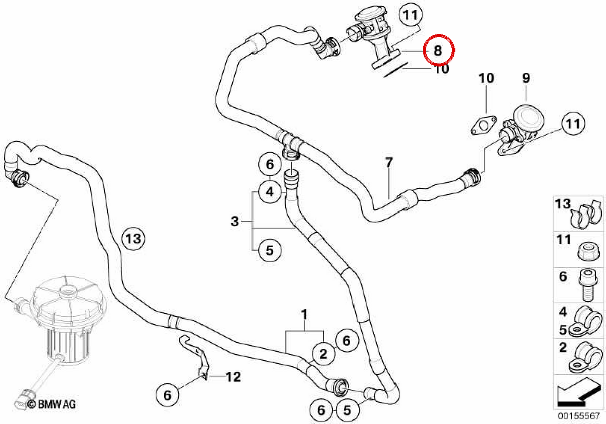 OEM Anti -Retory -Ventil 11727837096 für BMW E60, E61, E63, E64. Original BMW.