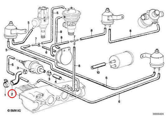 Tube à vide OEM 11741260944 pour BMW E12, E24, E23. BMW d'origine.