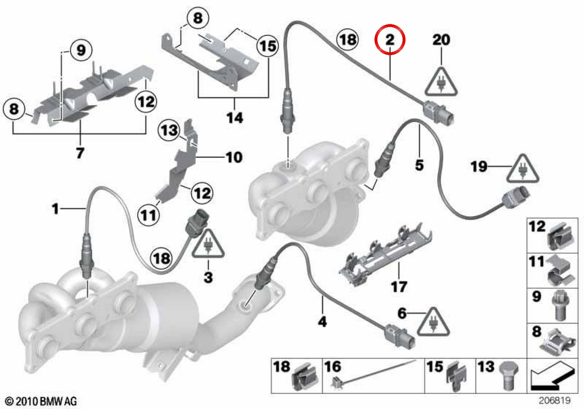 Sonda lambda OEM 11787558054 para BMW E81, E82, E87, E88, E90, E91, E92, E93, E60, E61, E63, E64, E65, E66, E85, E86. BMW genuíno.