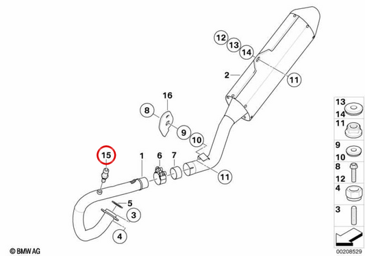 Sonda lambda OEM 11787709388 per moto BMW G450X K16 (09/2007 - 06/2010). BMW Motorrad originale.