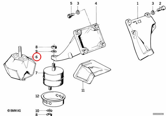 Support SILENTBLOCK Soutien OEM 11811129811 pour BMW E28, E24 et E23. BMW d'origine.