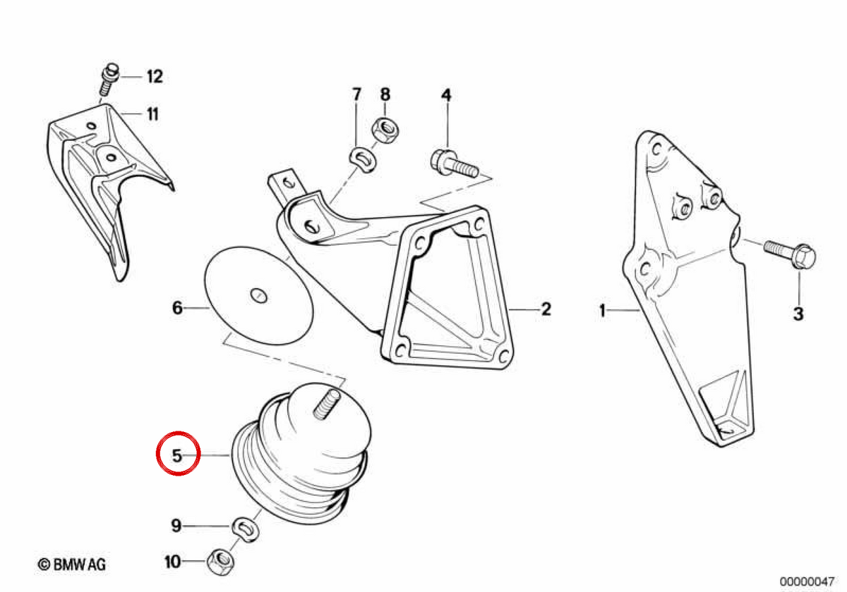 Supporto in gomma per sospensione motore OEM 11811137076 per BMW Serie 3 E30 318is (1989-1991). BMW originale.