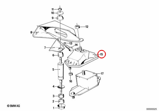 Suporte Silentblock direito OEM 11811175200 para BMW E23. BMW genuíno.