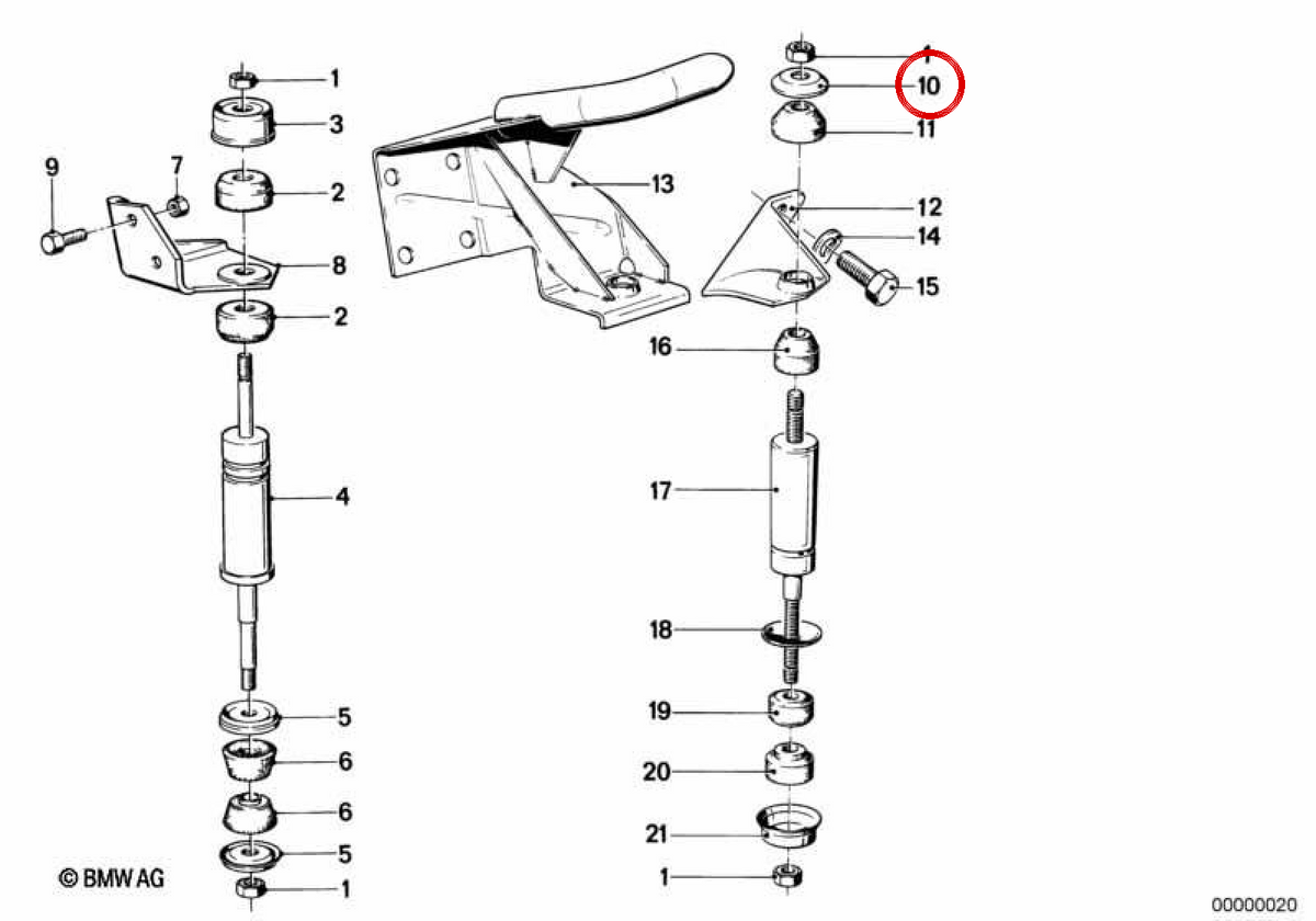 OEM motor support cover 11811246297 for BMW E21, E23, E24, E28, E30. Original BMW.