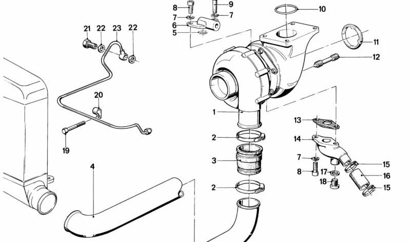 Brida de aluminio OEM 11421284942 para BMW E23. Pieza original BMW. Repuesto del sistema de lubricación del turbocompresor.