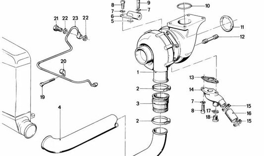 Brida de aluminio OEM 11421284942 para BMW E23. Pieza original BMW. Repuesto del sistema de lubricación del turbocompresor.