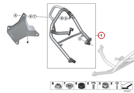 Linke Motorschutzstufe OEM 11845A9D3E7 für BMW Motorrad R1300GS Adventure. Original BMW Motorrad.