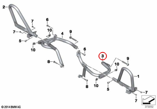Suporte esquerdo do arco protetor do motor OEM 11848548599 para motos BMW R 1250 RT (K52) e R 1200 RT (K52). Original BMW Motorrad.