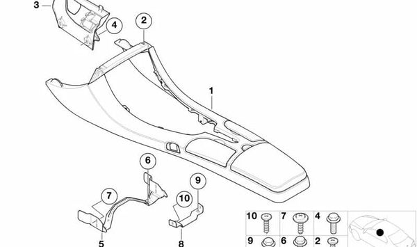 Apoyabrazos central de cuero OEM 51167000005 para BMW Z8 (E52). Original BMW.