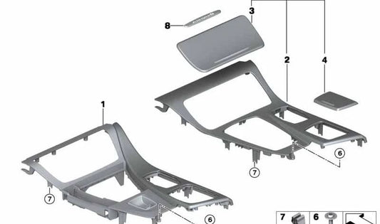 Embellecedor aluminio portavasos OEM 51169206398 para BMW F10, F10N, F11, F11N, F18, F18N. Pieza original BMW. Ideal para restaurar o mejorar la consola central con acabado aluminio cepillado.