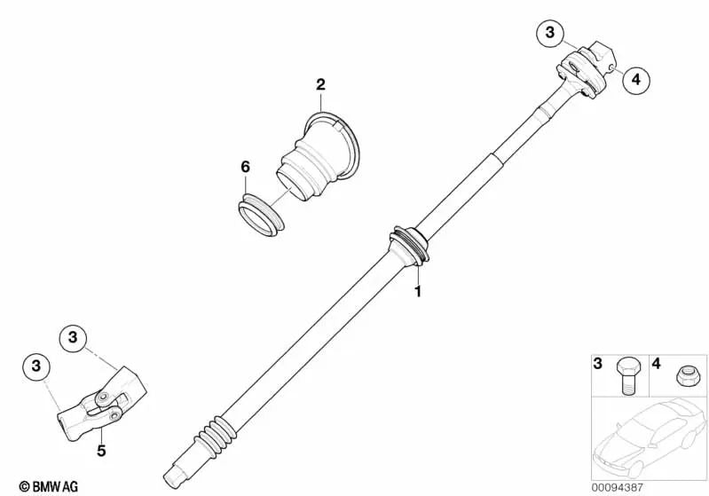 Husillo de dirección inferior para BMW Z8 E52 (OEM 32311096442). Original BMW