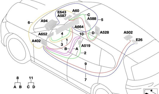 Cable HSD OEM 61115A3B625 para BMW I20. Parte del mazo de cables principal blindado. Original BMW.