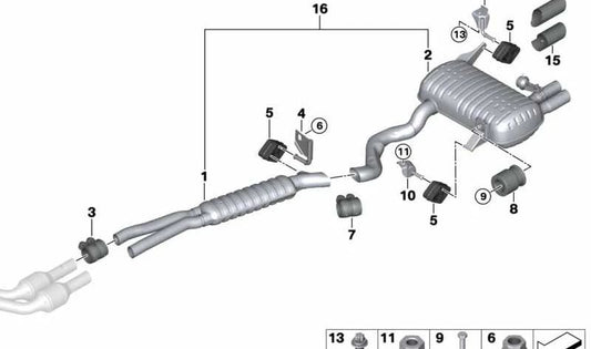 OEM intermediário silencioso 18307567138 para BMW E90, E90N, E91, E91N, E92, E92N, E93, E93N. Peça original da BMW.