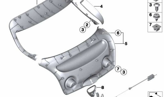 Revestimiento de tapa de portamaletas superior OEM 51492758781 para MINI Cooper y Cooper S R56, R58. Original MINI.