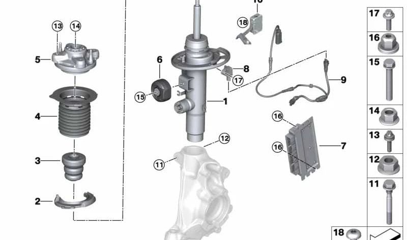 Amortiguador delantero izquierdo VDC OEM 37106889313 para BMW G26. Original BMW.