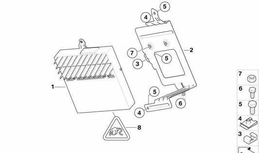 Soporte amplificador sistema Top HiFi OEM 65126927697 para BMW E81, E87, E88, E82, E90, E91, E92, E93, E60, E61, E63, E64, E70, E71, E83, E84. Original BMW.