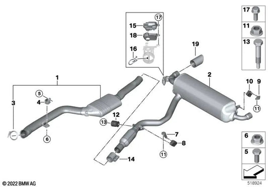 Rear right silencer bracket for BMW G42 (OEM 18309894274). Original BMW.