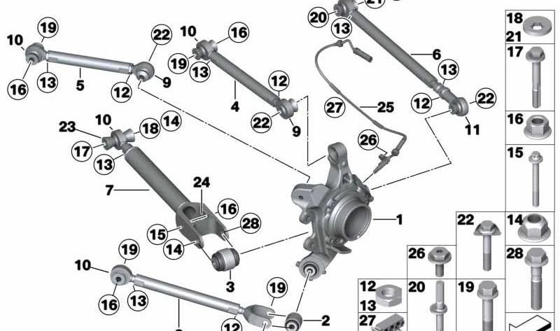 Tornillo hexagonal con brida OEM 33326762875 para BMW E81, E82, E87, E88, F20, F21, F22, F23, E90, E91, E92, E93, F30, F31, F34, F35, F32, F33, F36, E84, i12, i15. Original BMW.