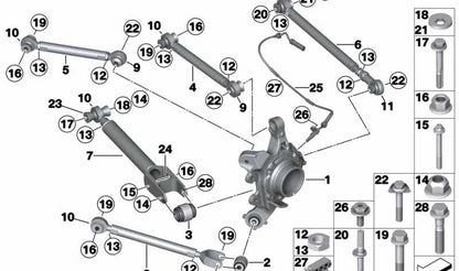 Tornillo hexagonal con brida OEM 33326762875 para BMW E81, E82, E87, E88, F20, F21, F22, F23, E90, E91, E92, E93, F30, F31, F34, F35, F32, F33, F36, E84, i12, i15. Original BMW.