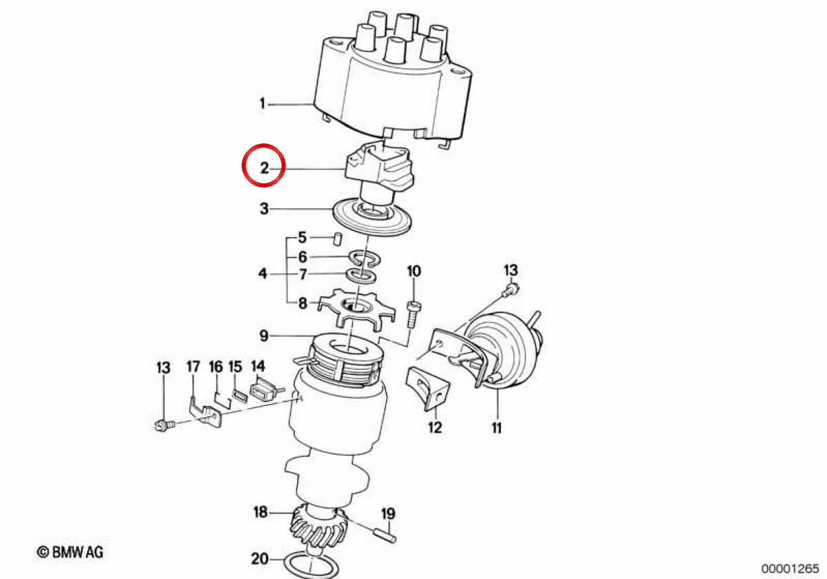 Rotor Distribuidor OEM 12111286111 para BMW E21, E30, E28, E24, E23. BMW genuíno.