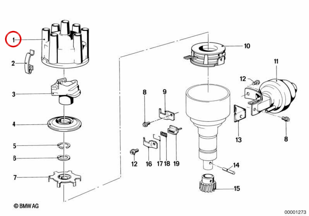 Copertura del distributore OEM 12111363292 per BMW E12, E28, E24, E23. BMW originale.