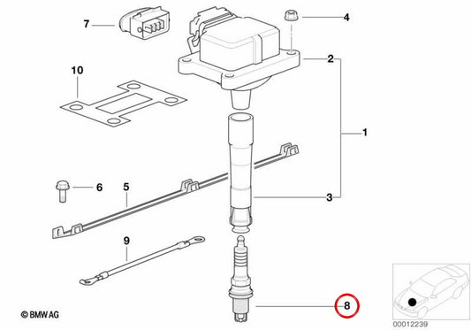 Bujía de encendido OEM 12121405274 para BMW E30, E32, E34, E36, Z3. Original BMW.