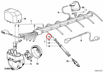 Conjunto de cabos de ignição OEM 12121705675 para BMW E21, E30, E36, E12, E28, E34, E24, E23, E32, E38, E31, Z1, Z3. BMW genuíno.