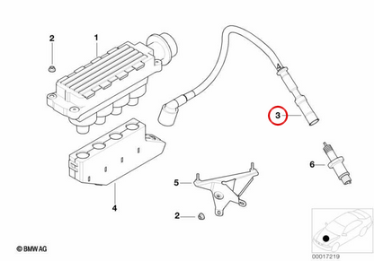 OEM ignition cable 12121709209 for BMW E36, E39, E46, Z3. Original BMW.
