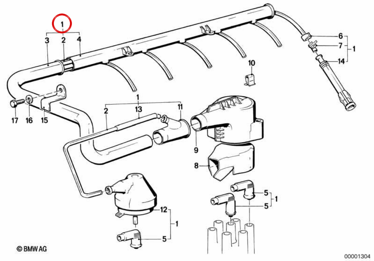 Cavo di accensione OEM 12121717375 per BMW E30, E34. BMW originale.