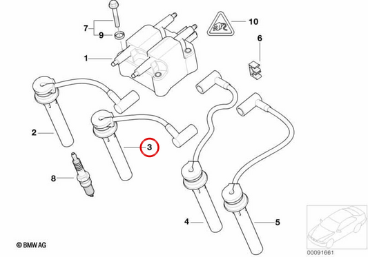 Cable de encendido con enchufe cilindro 2 OEM 12127513033 para MINI R50 One, Cooper, R52 Cabrio, R53 Cooper S... y más. Original MINI