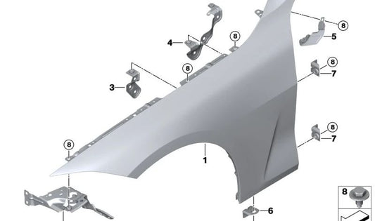 Soporte lateral delantero derecho OEM 41009466092 para BMW G22, G23, G26 (420i, 420d, xDrive, etc.). Original BMW.