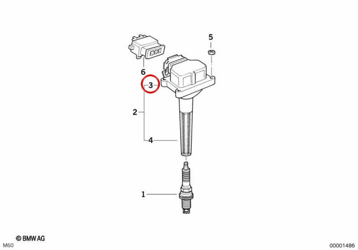 Bobina di accensione per BMW E36, E46, E39, E38, E31, E53 (OEM 12131703228). BMW originale
