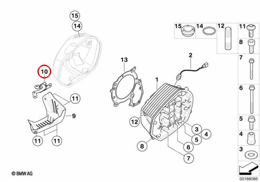 Piastra di fissaggio copertura sinistra OEM 12137709441 per moto BMW R1200S, HP2 Sport. Originale BMW Motorrad.