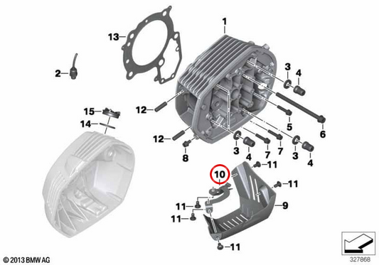Placa de fixação da cobertura esquerda OEM 12137711051 para motos BMW R 1200 GS, R 1200 GS Adventure, R 1200 RT, R 1200 R, R nineT, R nineT Pure, Scrambler, Racer, Urban G/S. Original BMW Motorrad