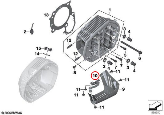 Piastra di fissaggio carter destro OEM 12137711052 per moto BMW R 1200 GS, R 1200 RT, R nineT, R nineT Pure, Scrambler, Racer e Urban G/S. Originale BMW Motorrad