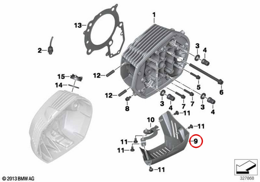 Tampa esquerda da cabeça do cilindro OEM 12139443071 para motociclos BMW R nineT, R nineT Pure, Scrambler, Urban G/S, R 12 nineT e R 12. Original BMW Motorrad.