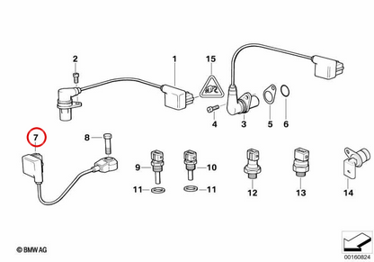 Detonation sensor OEM 12141741648 for BMW E39, E38, E31. Original BMW.