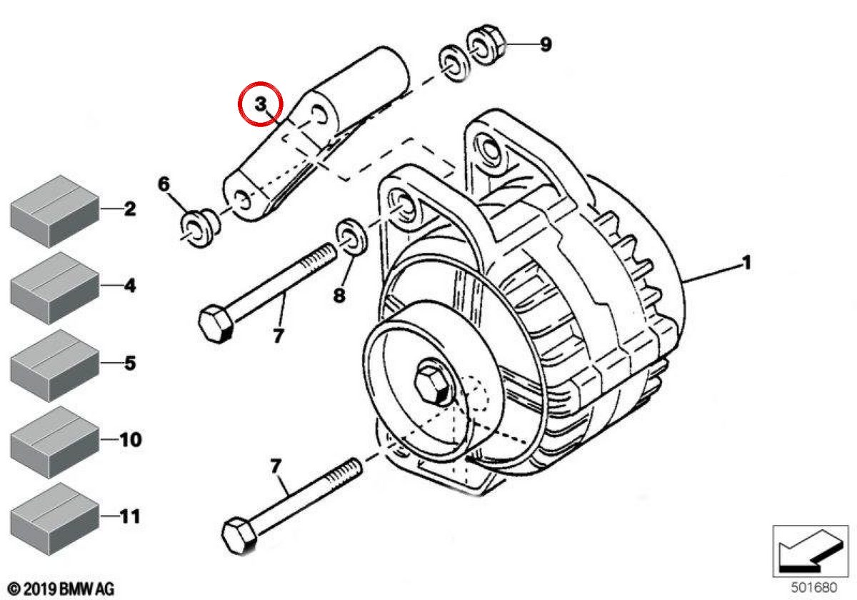 Alternatore OEM Pulley 12311416556 per BMW E36, E46, E34, E39, E32, E38, Z3, Z8. BMW originale.