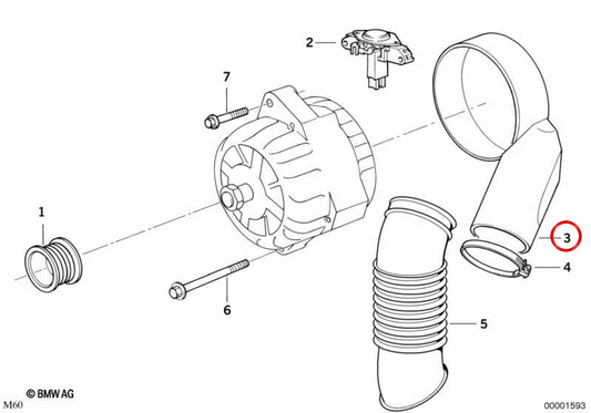 Conduit d'air pour l'alternateur OEM 12311432428 pour BMW E39, E38, E31. BMW d'origine.