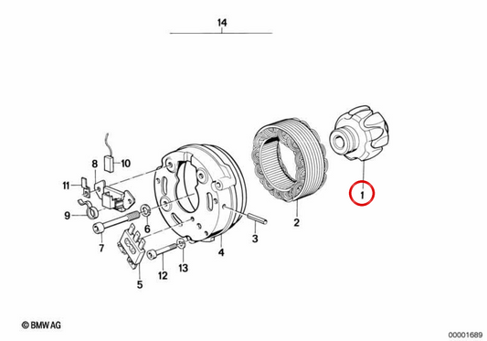 Polea del alternador OEM 12314257539 para BMW E38, E39, X5 E53. Original BMW.