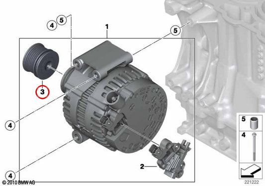 Puleggia generatore OEM 12317575518 per MINI R56, R56 LCI, Clubman R55, Cabrio R57, Coupe R58, Roadster R59, Countryman R60, Paceman R61... e altro ancora. MINI originale.