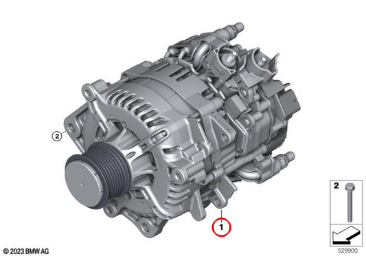 Motor de arranque-generador OEM 12317926530 para BMW G60, G61 {520d, 523d versiones con y sin xDrive}. Original BMW.