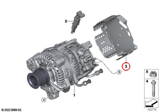 Tampa da tampa do alternador OEM 12319889238 para BMW G20, G21, G22, G23, G26, G30, G31, G32, G11, G12, G14, G15, G16, G01, G02, G05, G06, G07. BMW genuíno.