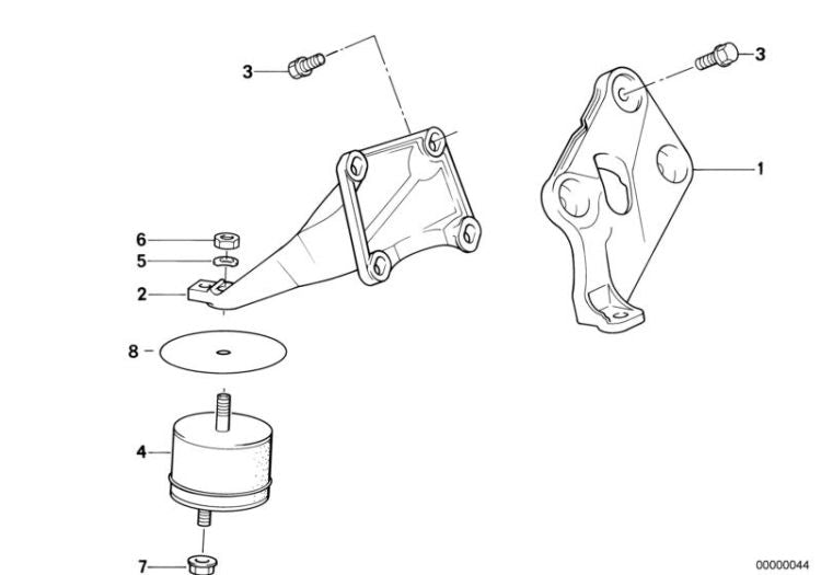 Soporte de goma derecho OEM 11811142032 para BMW Serie 5 E34 518i, 518g... y más. Original BMW.