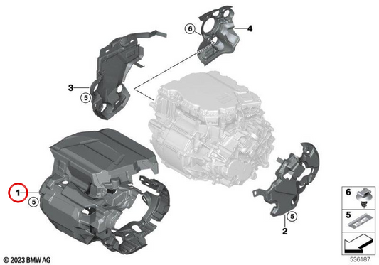 Tampa de isolamento acústico do motor elétrico OEM 12355A929C0 para MINI Cooper J01, Aceman J05. MINI originais.