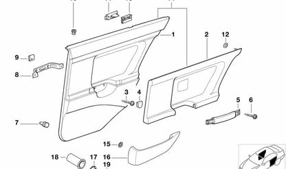 Revestimiento de puerta trasero izquierdo para BMW Serie 3 E36 (OEM 51428165683). Original BMW