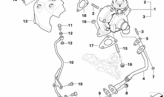 Tubería de retorno de aceite del turbocompresor OEM 11427799422 para MINI R50 One D (W17) con motor diésel. Original MINI.